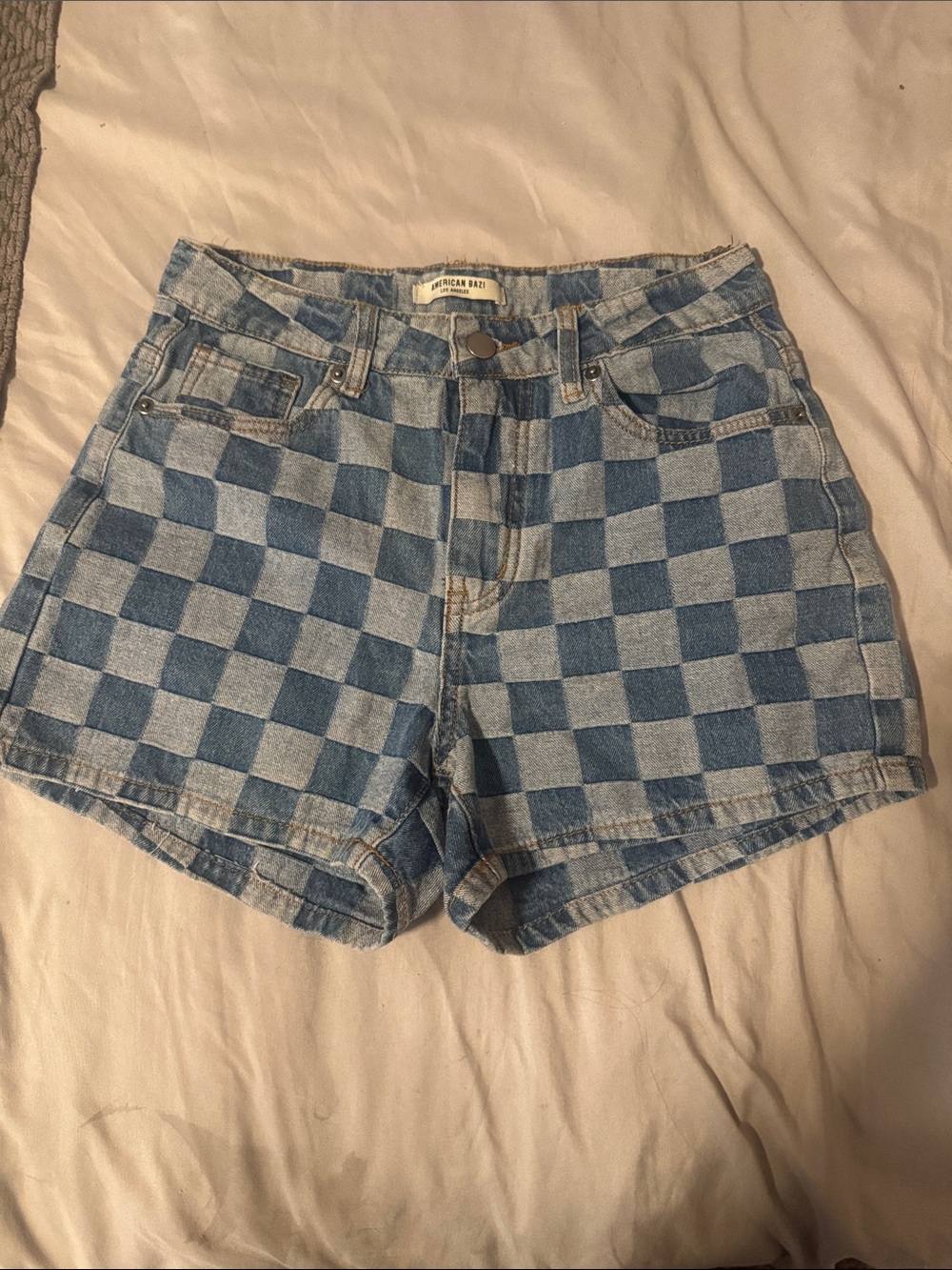 American Bazi Checkerboard Denim Shorts small